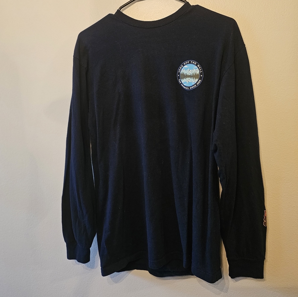 2017 Mens Medium Long Sleeve Vans Logo Outdoorsy / Nature Patch Tee Shirt Navy